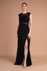 Charcoal Hand Embellished Slit Gown969 video